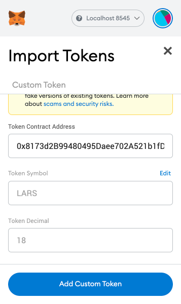 Metamask import token